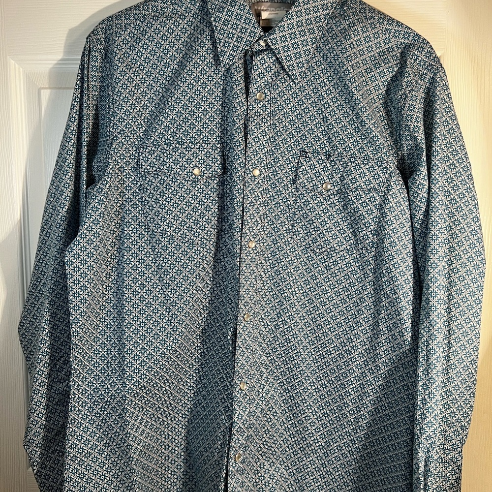 Wrangler Men's Blue Geometric Western Button-Down Shirt